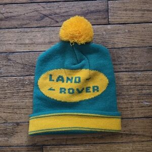 Vtg Land Rover OS Green Yellow Beanie Touque